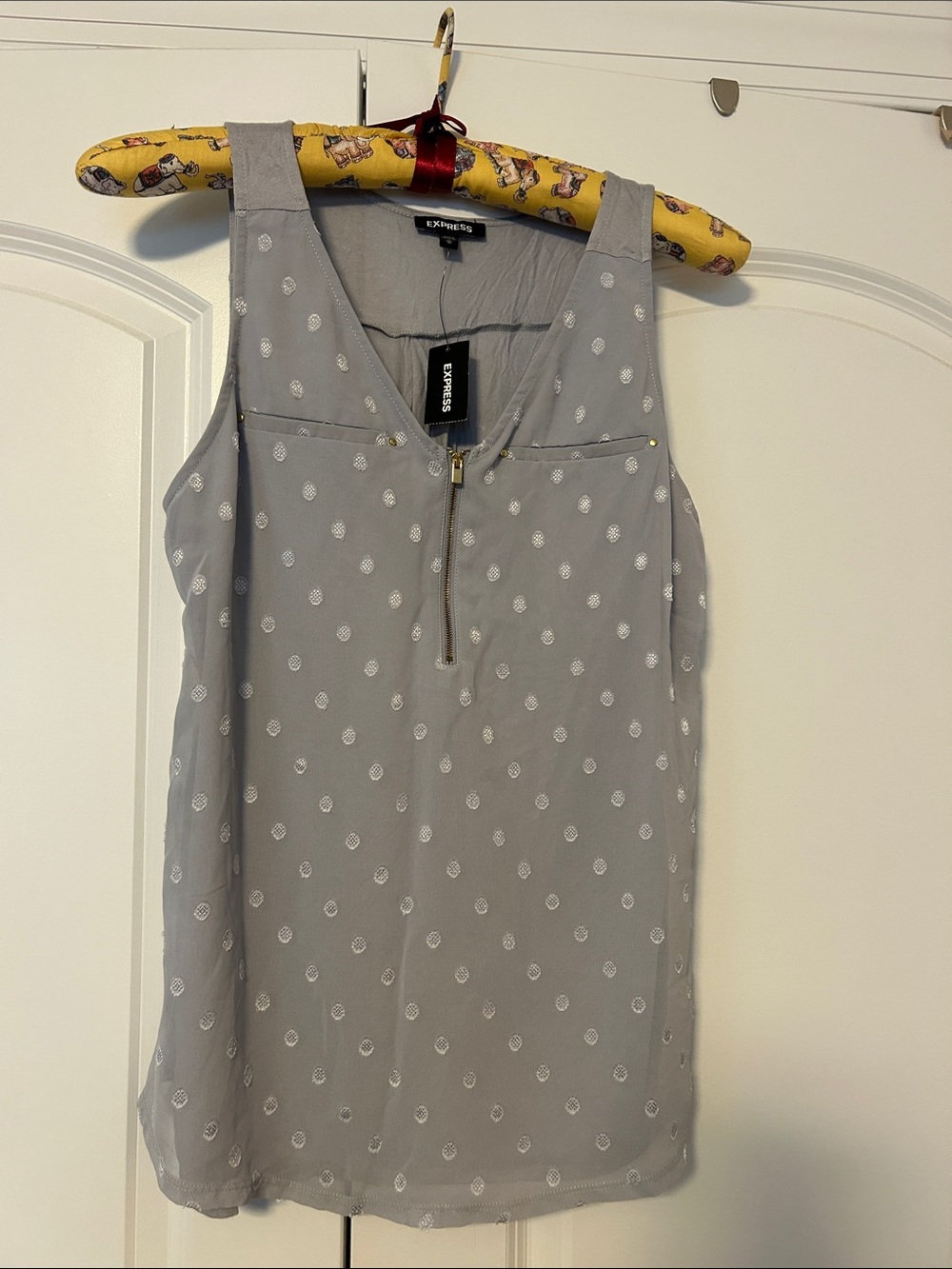 Express Light Gray Sleeveless Zip-Front Tank Top